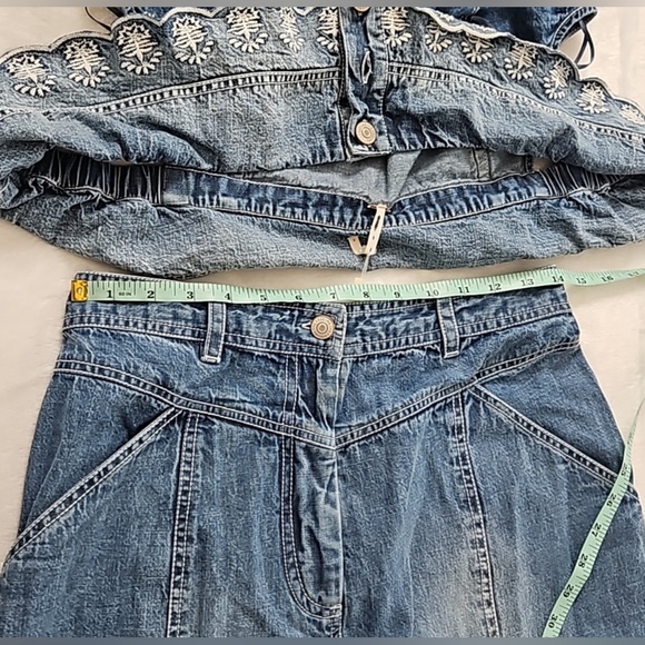 Free People Denim Embroidered Maxi Skirt and Cropped Top Set size 6 - Picture 6 of 9